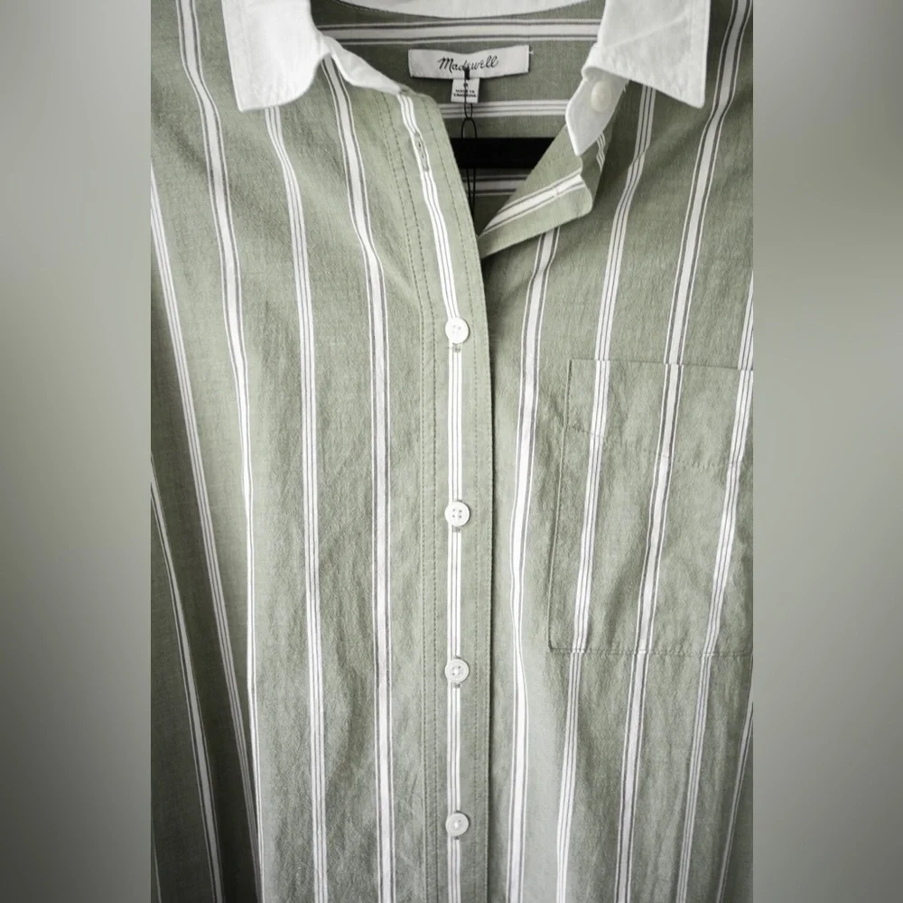 Madewell Olive Green Striped Button Down Shirt - Picture 8 of 13